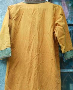 Mustard Straight Kurti &amp; 3 Fashion Jhumka Earrings