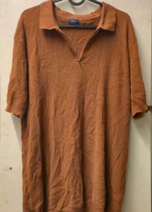 Rust Colored Knit Polo Shirt