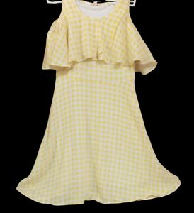 Yellow &amp; White Checked Fit and Flare Dres
