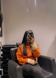 Orange Knit Turtleneck Sweater