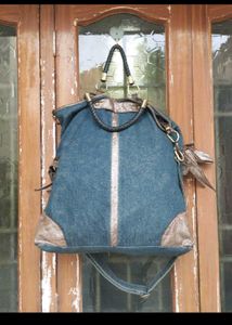 Denim &amp; Leather Handbag