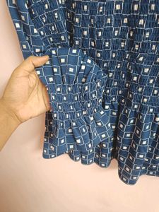 Blue Patterned Peplum Top