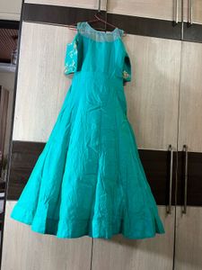 Teal Floral Embroidered Anarkali Dress with Dupatt