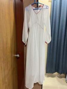Full Length Full Sleeves White Dress L Size