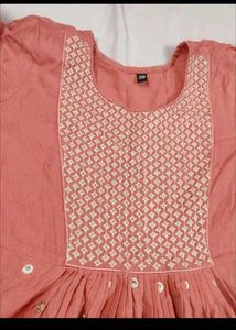 Peach Embroidered Naira Cut Kurta