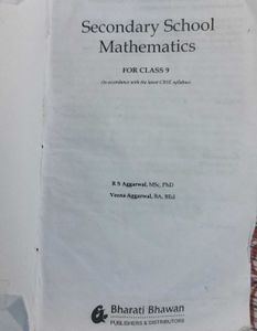 R S AGGARWAL Class 9th MATHMEMATICS (MATHS) Book