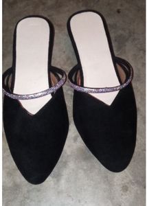 Elegant Black Mules with Rhinestone Detail