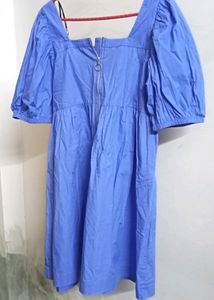 Nuon By Westside - Blue Solid Puff Sleeves Dress