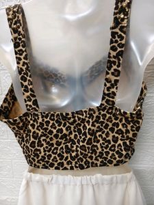 Zipper Corset Crop Top with Cheetah Print