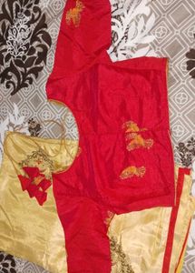 Elegant Gold Saree with Red Blouse
