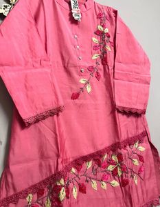 straight Pink Embroidered Kurta