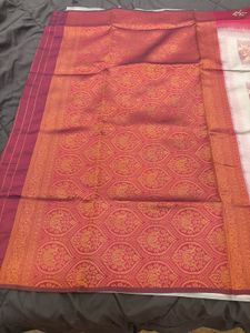 🆕 Ivory Red Silk Saree