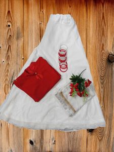 Red &amp; White Sahara Kameez Suit Whit Duppta Set