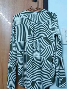 Modern Abstract Olive &amp; White Long Sleeve Top