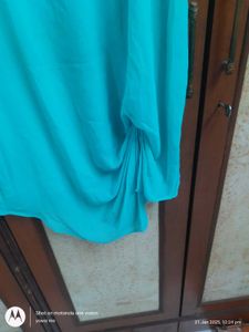 Teal Blouse with Embellished Neckline