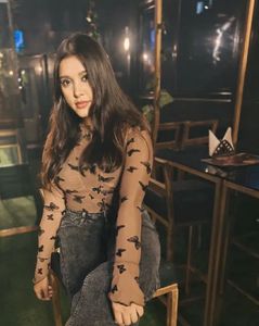 Butterfly Print Sheer Top