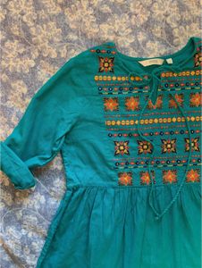 Embroidered Teal Top