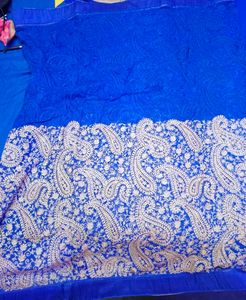 Elegant Blue Heavy Embroidered Saree