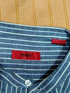 Hugo Boss Striped Band Collar Long Sleeve Shirt