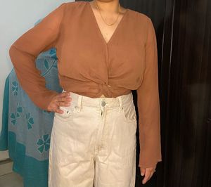 Brown Twisted Crop Top