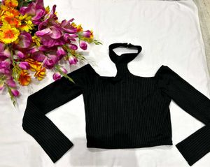 🇳🇿❤️💫Edgy Black Cutout Long Sleeve Top