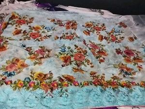 Floral Print Fabric with Lace Trim