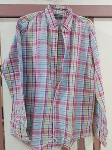 Pink Green White Multicolour Multistriped Shirt
