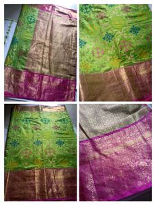 Banarasi Silk Green Saree Heavy Pallu With Blouse.
