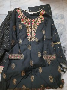 Elegant Black Embroidered lehenga Kurta Set