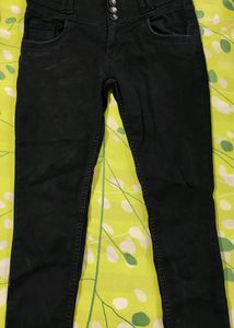 Black Cotton High Waist Jeans For Women in Size 30