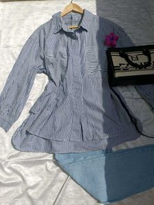 Sale - Blue White Linen Shirt For Women 💙