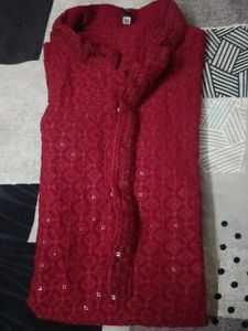 Maroon Embroidered Kurta