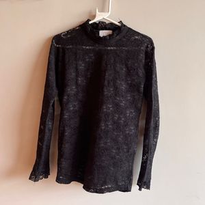 Black Lace Mock Neck Top