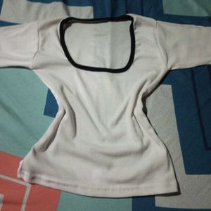 Ribbed White & Black Trim Top