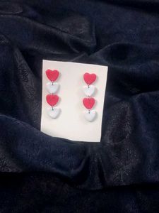 Red &amp; White Heart Drop Earrings