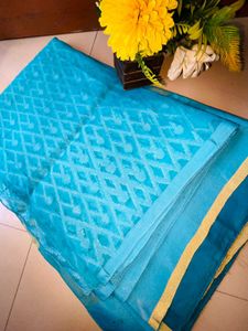 Aqua Blue Cotton Saree