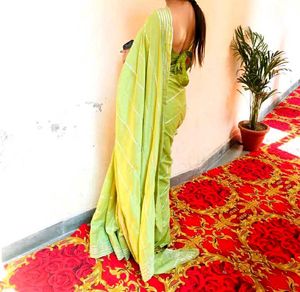 Lime Green Saree With Stitch Blouse