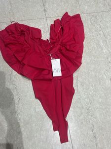 Zara Red Ruffle Bodysuit - Size M