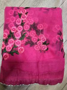 Elegant Pink Floral Embroidered Saree