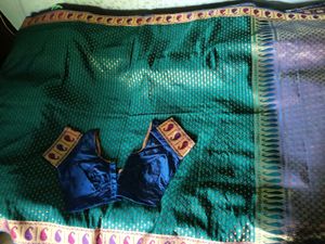 Embellished Blue Color Banarasi Silk Saree+Blouse