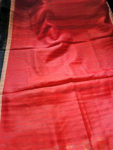 Red and Black Pollycotton Printed Saree