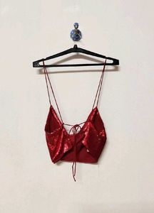 Zara Red Sequine Crop Top