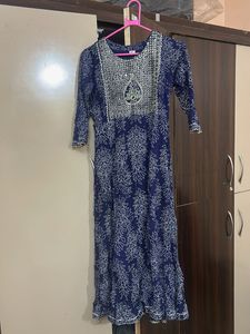 Blue & Silver Floral Print Maxi Dress