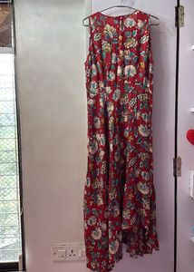 Red floor length floral dress