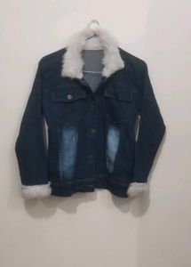Fuzzy Trim Denim Jacket