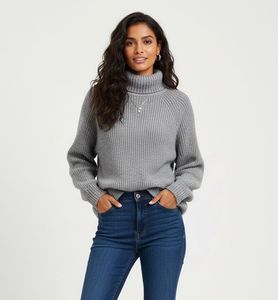 Classic Grey Ribbed Turtleneck