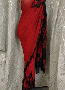 red black floral saree