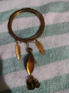 Traditional Gold-Tone Bangles with Jhumka &amp; Leaf D