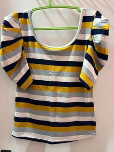 Striped Puff Sleeve Tee