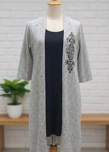 Elegant Grey Cardigan with Embroidery